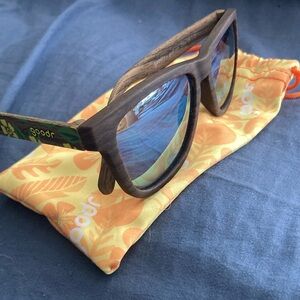 Goodr Wooden Frame Sunglasses with Blue Lenses